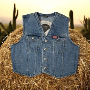 Cropped Denim Vest with Button Closure